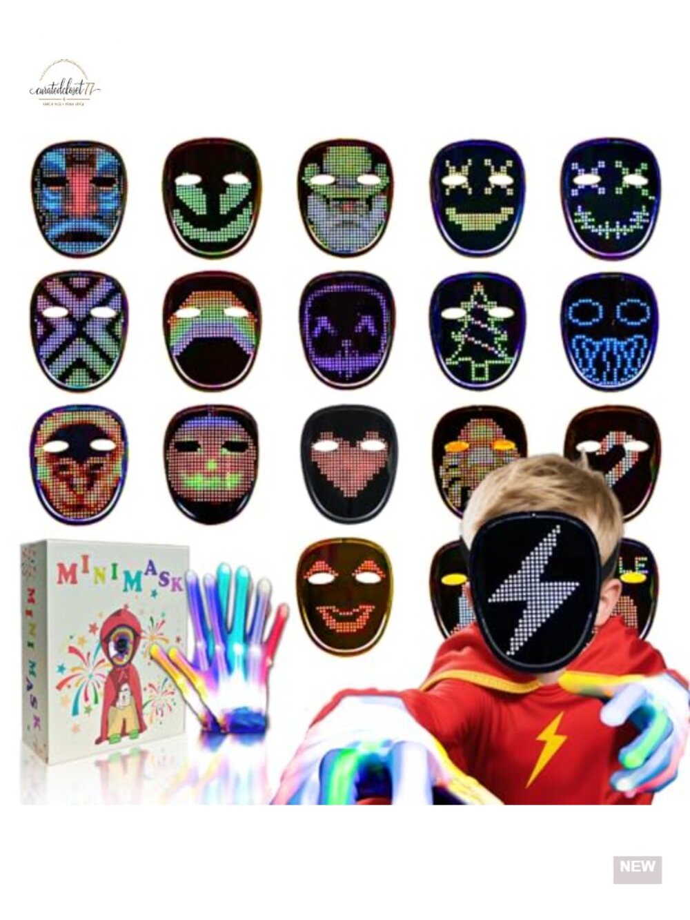 LED Light Up Mask & Gloves Set, Halloween Costume Accessory, Gift for Kids